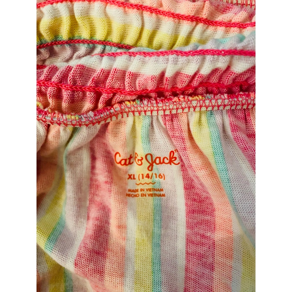 Cat & Jack Girls XL 14/16 Rainbow Striped Smocked Tiered Maxi Dress Pink Multi - Picture 7 of 8